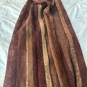 2 Window Panels Striped Jacquard in Burgundy, Gold & earth tones